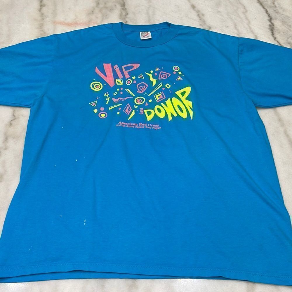 Vintage American Red Cross “VIP DONOR” T-Shirt XL Blue Made in USA Jerzees